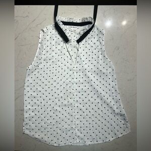 Daisy May Heart Print Sleeveless Blouse – Tie Neck
